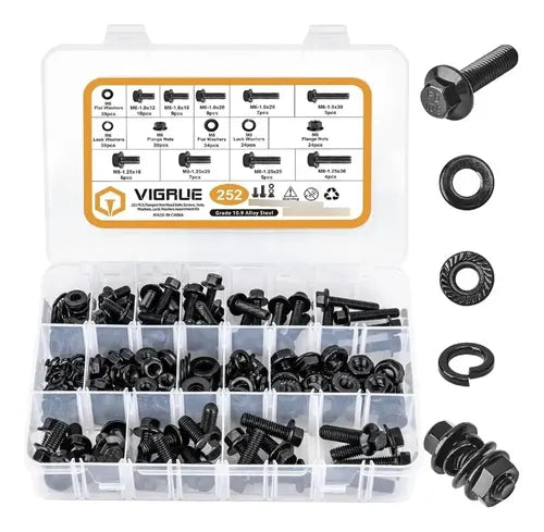 Set 252 Tornillos y Tuerca Flange de Acero Con Arandela M6 M8