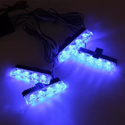 Set 4 Faros Led Azul Destellantes 12/24v Control Remoto Luxled