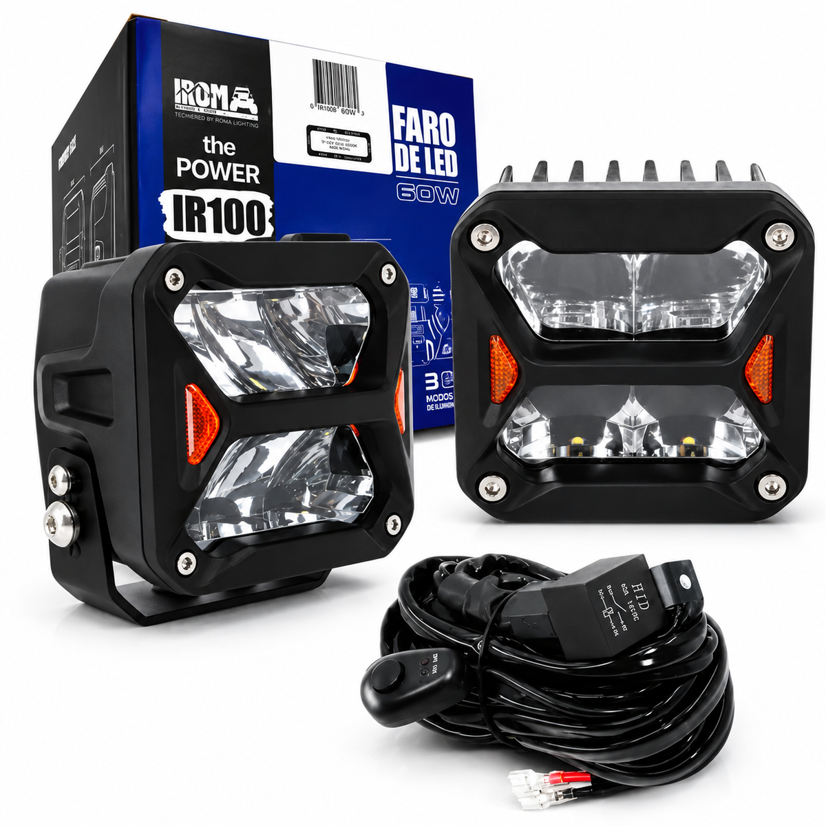 Kit X2 Faros Led Ir100 Dakar Luz Blanca + Cableado Completo