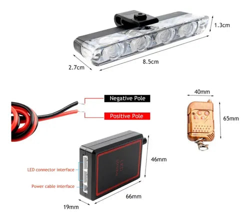 Set 4 Faros Led Azul Destellantes 12/24v Control Remoto Luxled