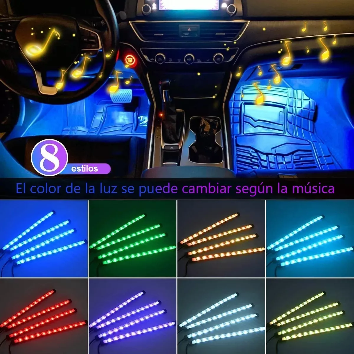 Set 4 tiras RGB con control para interior vehículo
