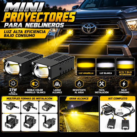 Kit Mini Proyectores Led Chip 3535 para neblineros blanco/amarillo, ideal para parrilla/busca huellas