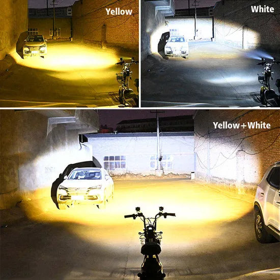 Kit Faros Auxiliares Moto Blanco/Amarillo + Luz de Posición roja