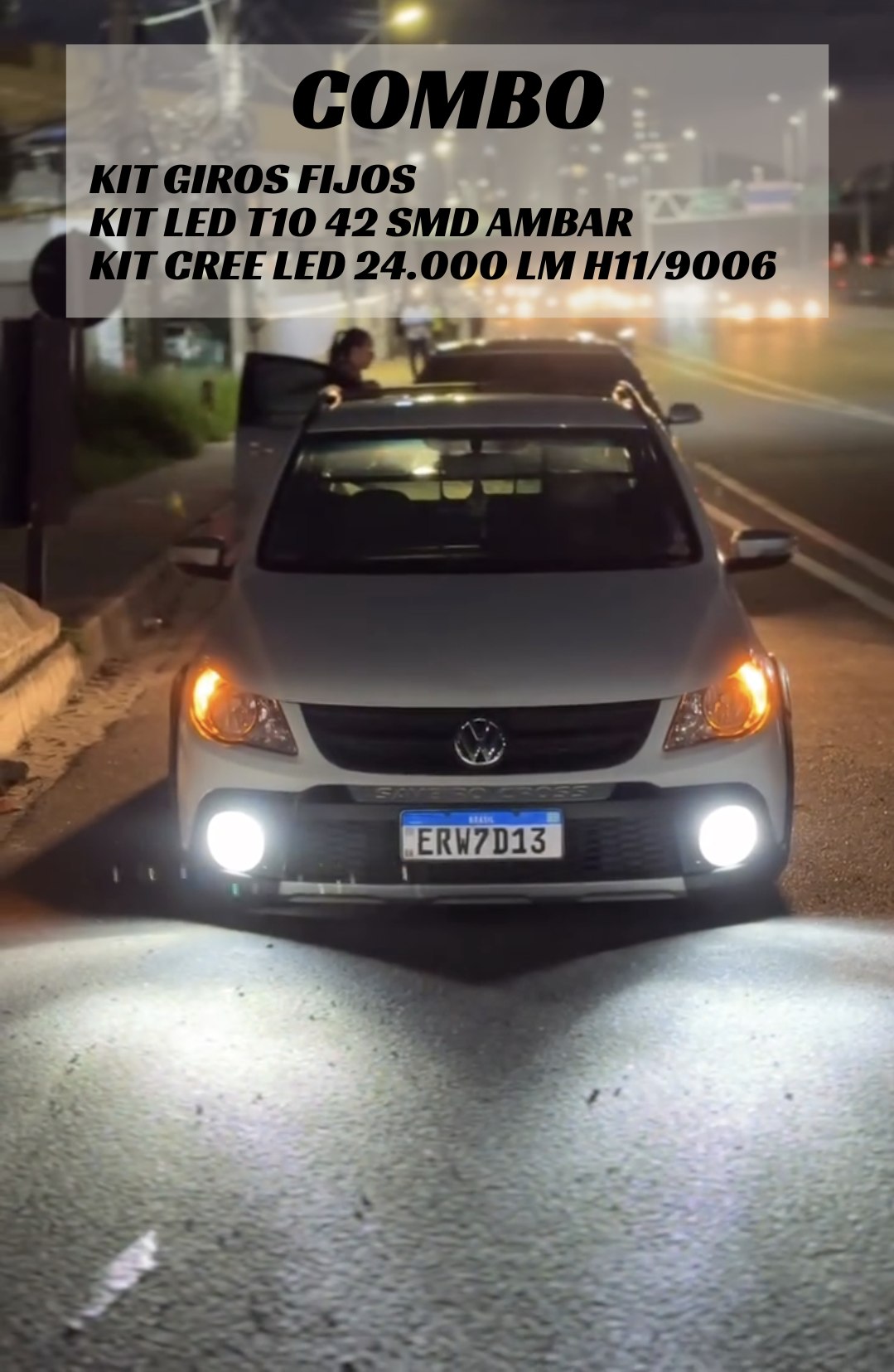 COMBO GIROS FIJOS + PAR T10 ÁMBAR 42 SMD + KIT CREE LED 24.000 LM H11/9006
