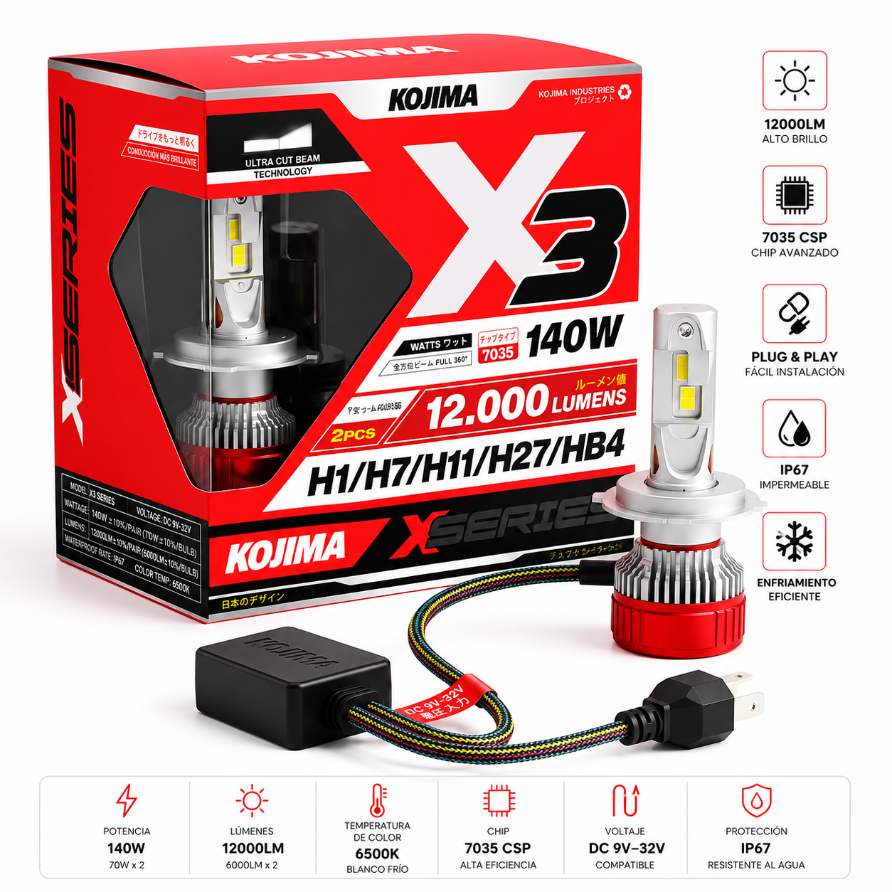 Kit Cree Led Csp Kojima X3 H4 Canbus 140w