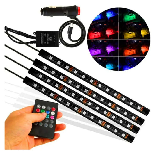 Set 4 tiras RGB con control para interior vehículo