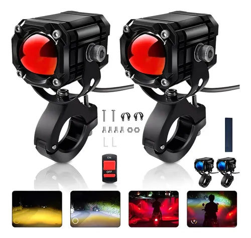 Kit Faros Auxiliares Moto Blanco/Amarillo + Luz de Posición roja