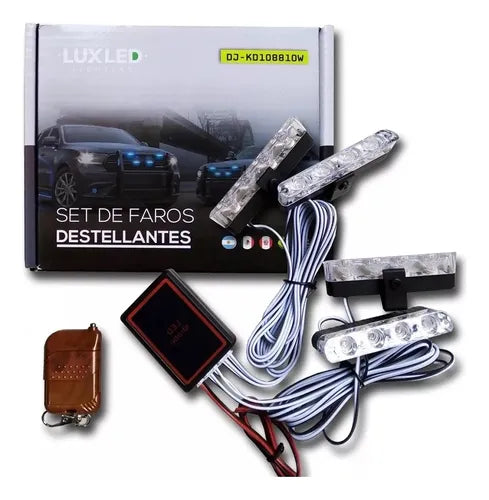 Set 4 Faros Led Azul Destellantes 12/24v Control Remoto Luxled