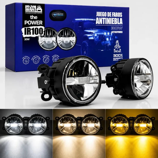 Juego de Faros Antinieblas 3,5" Iron Led Dakar Ir100 Tri Color 3000k 4300k 6000k